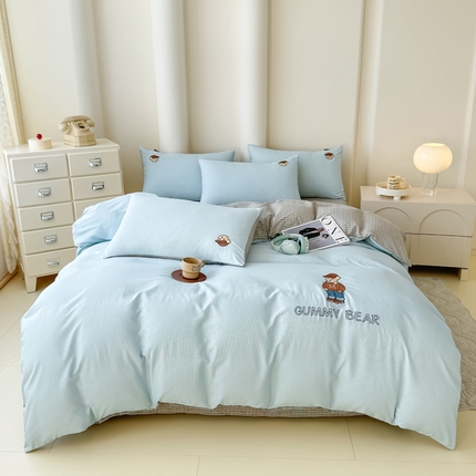 KA家纺 春夏新款A类色织水洗棉四件套 休闲英伦小蓝格