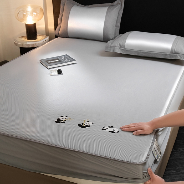 91家纺网 家纺一手货源 找家纺 眠多宝 2025新款冰丝藤席凉席可折叠空调席卡通冰丝席防滑床笠款 淡雅灰（床笠款）