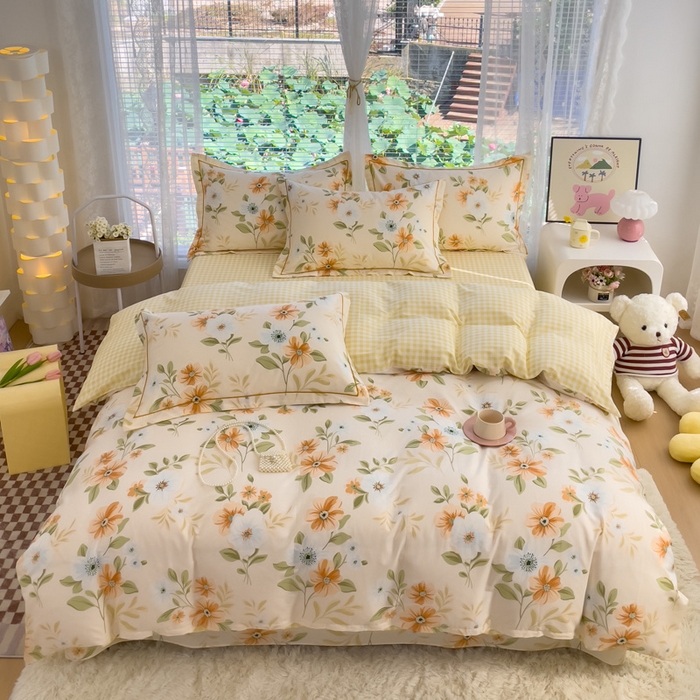 91家纺网 家纺一手货源 找家纺 铭博家纺 2025新款直播热款全棉吊边一字绣工艺款13070印花全棉单床单 花颜悦色