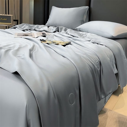 雯豆天丝夏被纯色拼色A类莱赛尔凉感被子轻奢夏凉被子四件套 洛神珠-浅灰