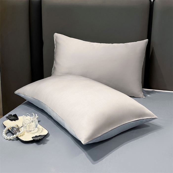 91家纺网 家纺一手货源 找家纺 雯豆天丝夏被纯色拼色A类莱赛尔凉感被子轻奢夏凉被子四件套 洛神珠-轻奢灰+雾霾蓝