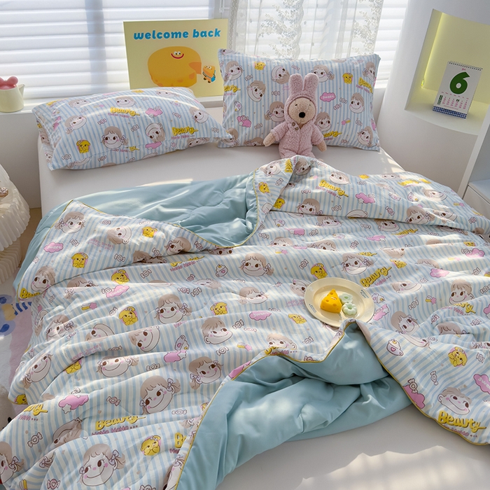 91家纺网 家纺一手货源 找家纺 弗苓家纺 2025新款A类皱皱纱印花夏被 糖小佳