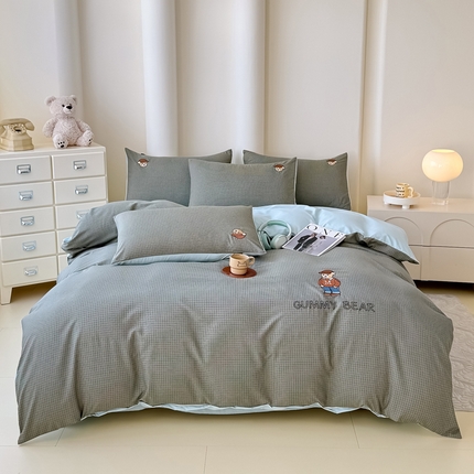 KA家纺 春夏新款A类色织水洗棉四件套 休闲英伦蓝黄大格