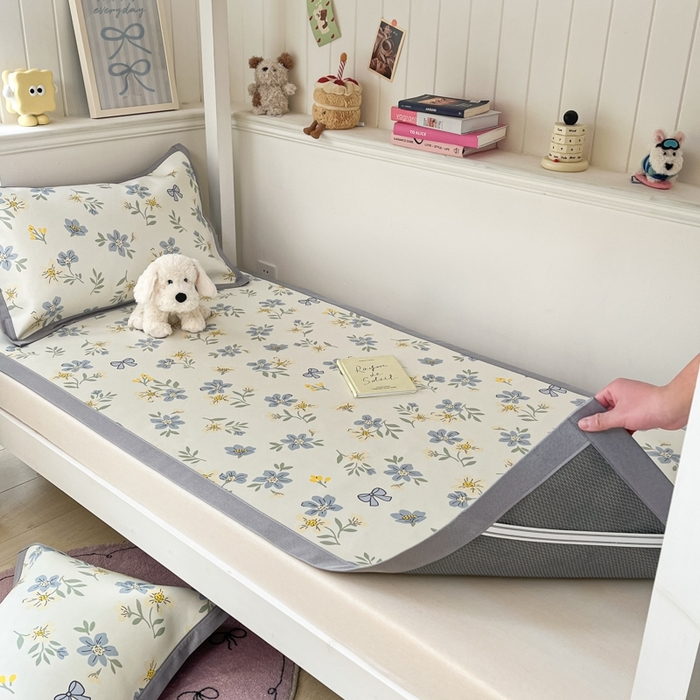 91家纺网 家纺一手货源 找家纺 川悦生活2025新款600D立体宽边印花冰丝席学生床 花月青啬