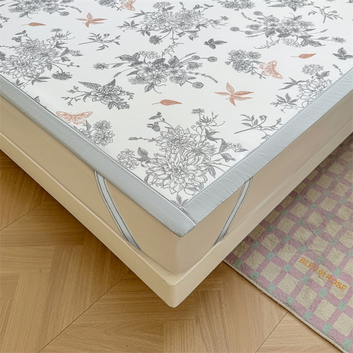 91家纺网 家纺一手货源 找家纺 雯豆2025春夏新款碳光冰丝席三件套A类凉感印花三明治凉席 碳光冰丝席-绑带款-笔墨书香