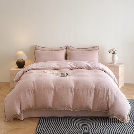 极简 2025新款全棉三层纱提花四件套 西雅图-柔粉