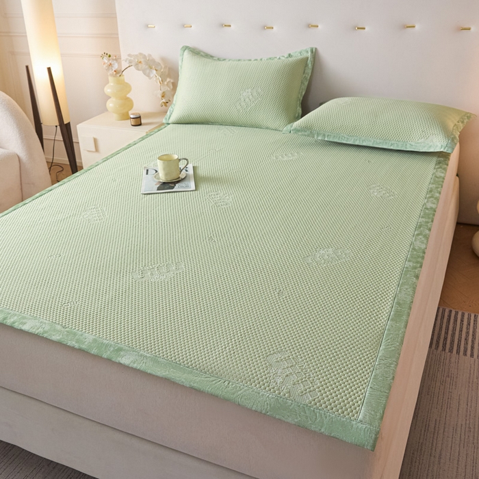 91家纺网 家纺一手货源 找家纺 鑫琪莱 2025新款5D立体雕花凉感豆豆冰丝席凉席席子系列 床席款-迷你-果绿