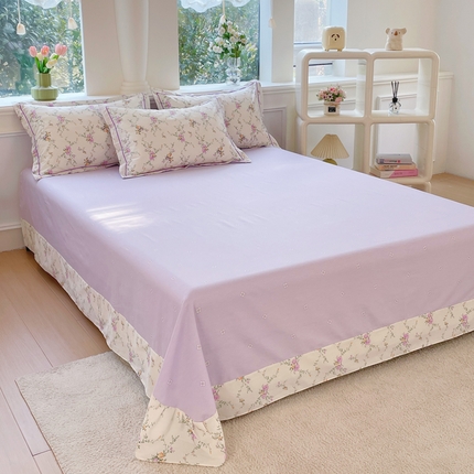 91家纺网 家纺一手货源 找家纺 （总）铭博家纺 2025新款直播热款全棉吊边一字绣工艺款13070印花全棉单床单