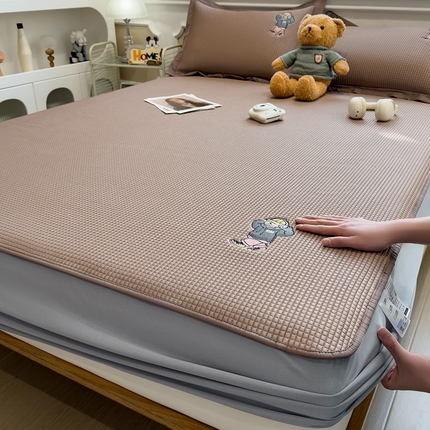 眠多宝 2025新款乙纶冰豆豆凉席凉席可折叠空调席冰丝席防滑床笠款 时尚咖（床笠款）
