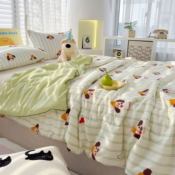 91家纺网 家纺一手货源 找家纺 弗苓家纺 2025新款A类皱皱纱印花夏被 眠眠狗