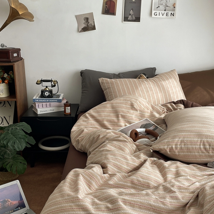 91家纺网 家纺一手货源 找家纺 羋多（原穆琪） 2025新款全棉色织提花人字斜四件套-美拉德系列 美拉德-糖杏仁