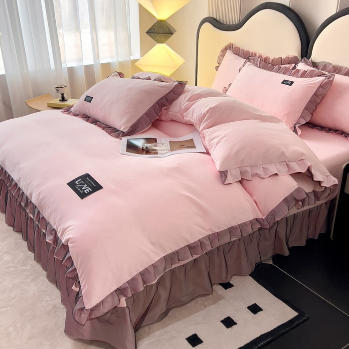 91家纺网 家纺一手货源 找家纺 找底底2025新款云朵棉四件套 淡粉色