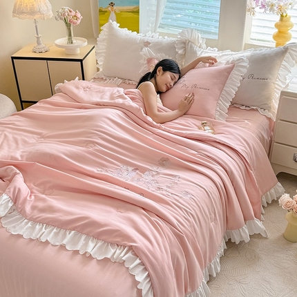 丝印良品 2025针织提花绣花小清新夏被四件套 童话-珊瑚粉