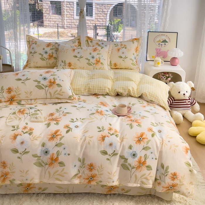 91家纺网 家纺一手货源 找家纺 铭博家纺 2025新款直播热款全棉吊边一字绣工艺款13070印花全棉单床单 花颜悦色