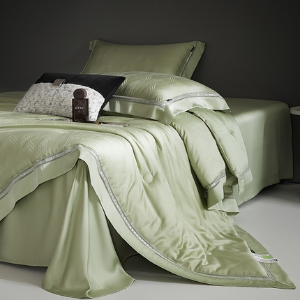网客家纺 2025新款60天丝提花夏被四件套-香格里拉系列 香格里拉-青瓷绿