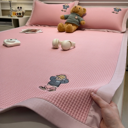 眠多宝 2026新款乙纶冰豆豆凉席凉席可折叠空调席冰丝席防滑床笠款 粉玉（床席款）