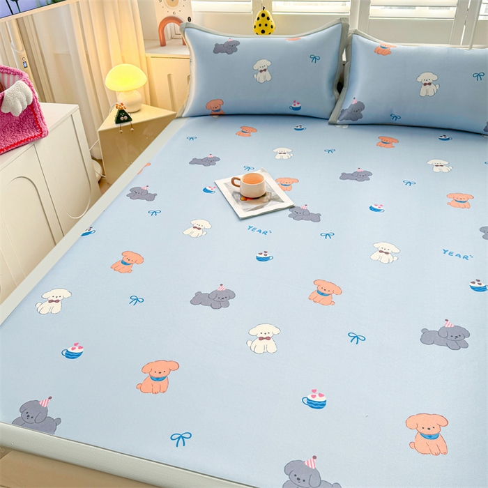 91家纺网 家纺一手货源 找家纺 雯豆2025春夏新款碳光冰丝席三件套A类凉感印花三明治凉席 碳光冰丝席-绑带款-旺财-1