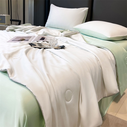 91家纺网 家纺一手货源 找家纺 （总）雯豆天丝夏被纯色拼色A类莱赛尔凉感被子轻奢夏凉被子四件套