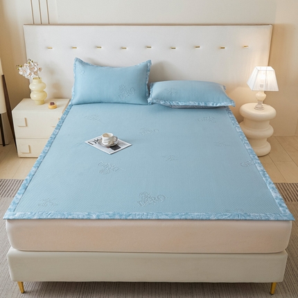 鑫琪莱 2025新款5D立体雕花凉感豆豆冰丝席凉席席子系列 床席款-玫瑰-海蓝