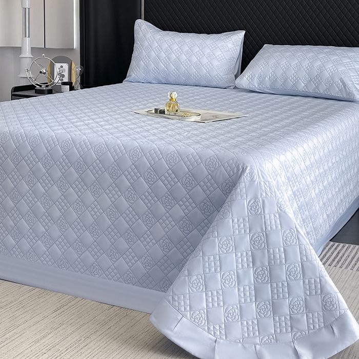 91家纺网 家纺一手货源 找家纺 2025新款A类100支长绒棉夹棉床盖床笠四件套全棉纯棉床单加厚高端重工刺绣四季款床上用品 诺兰-白蓝