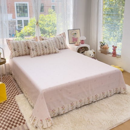 91家纺网 家纺一手货源 找家纺 （总）铭博家纺 2025新款直播热款全棉吊边一字绣工艺款13070印花全棉单床单