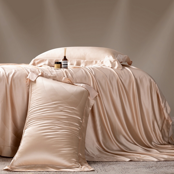 91家纺网 家纺一手货源 找家纺 晋瑞 红顶鹅绒馆 2025真丝天丝大提花四件套 陌上诗粉色