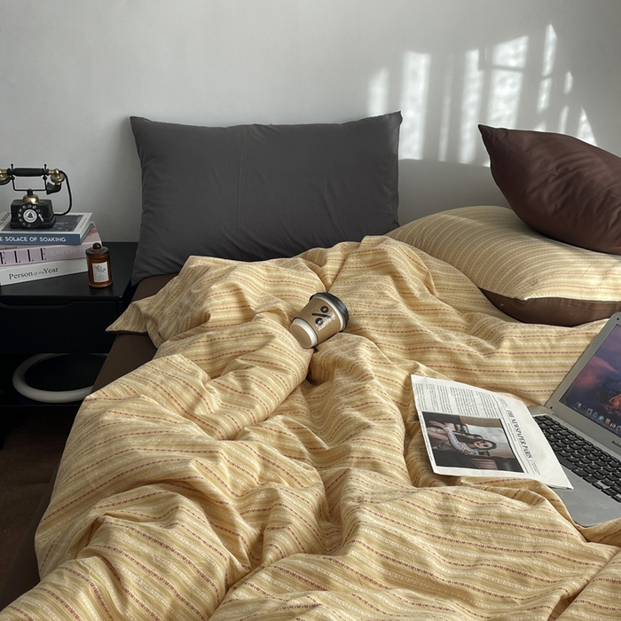 91家纺网 家纺一手货源 找家纺 羋多（原穆琪） 2025新款全棉色织提花人字斜四件套-美拉德系列 美拉德-落日黄