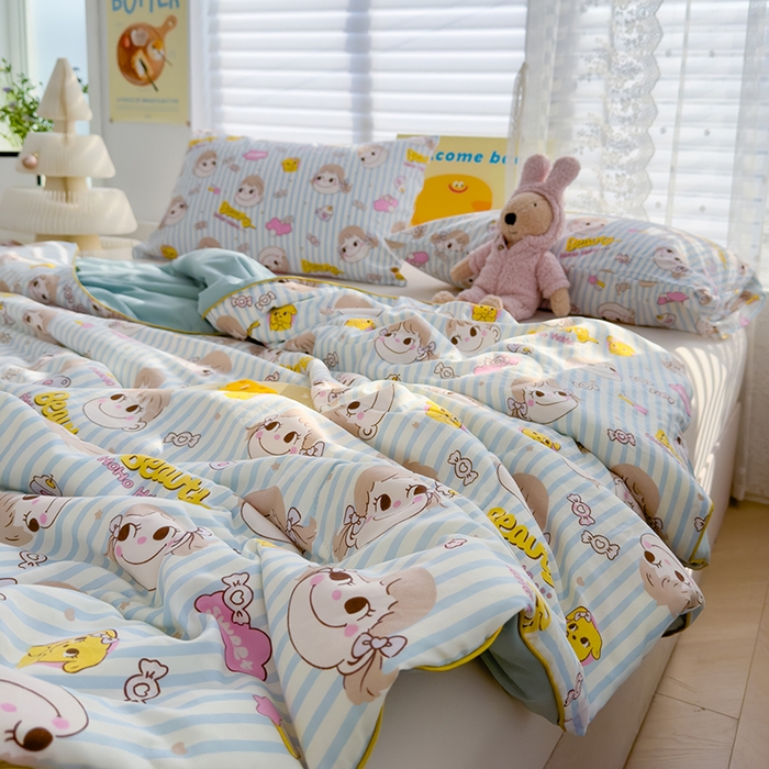 91家纺网 家纺一手货源 找家纺 弗苓家纺 2025新款A类皱皱纱印花夏被 糖小佳