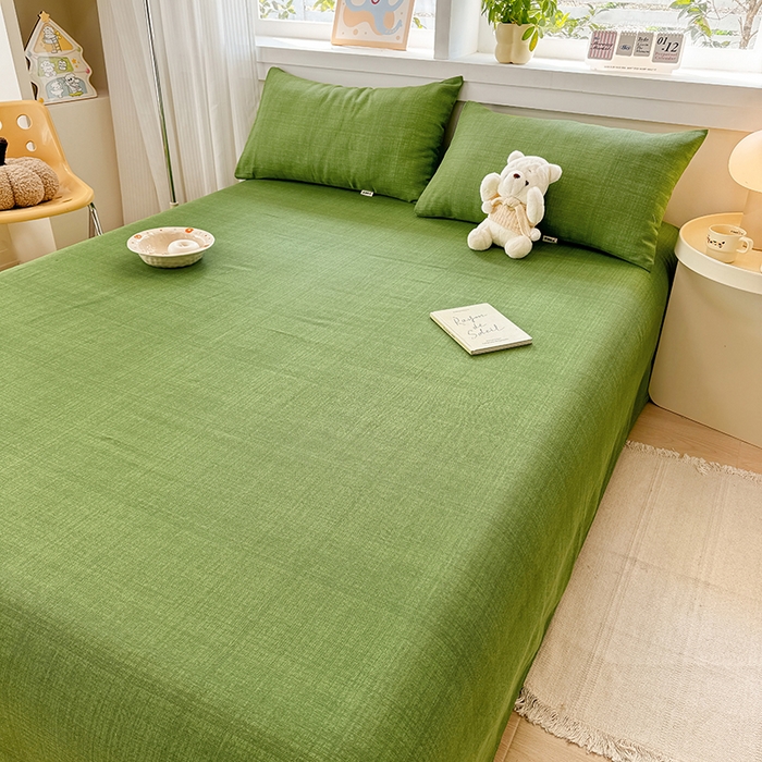 91家纺网 家纺一手货源 找家纺 博弈家纺   2025新款亲肤舒适原棉老粗布床单凉席三件套系列 嫩绿