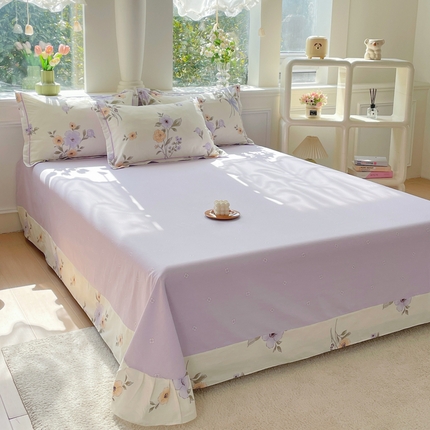 91家纺网 家纺一手货源 找家纺 （总）铭博家纺 2025新款直播热款全棉吊边一字绣工艺款13070印花全棉单床单