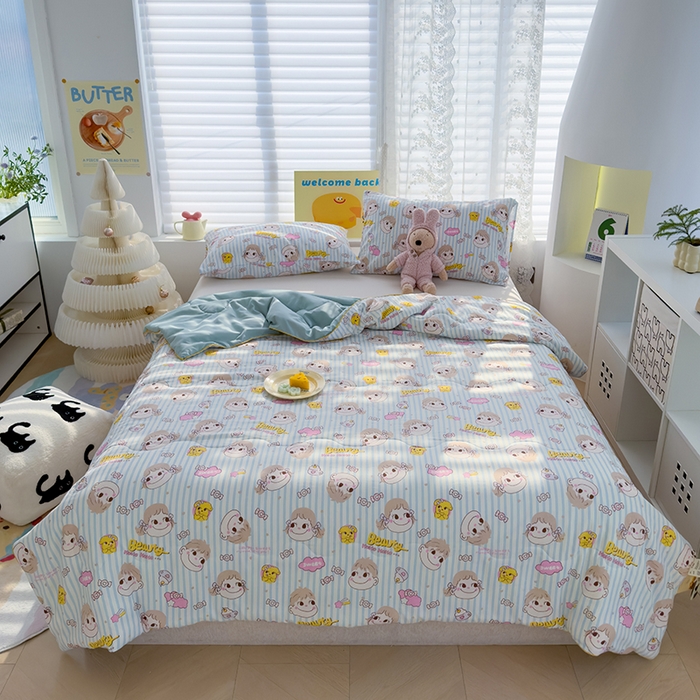 91家纺网 家纺一手货源 找家纺 弗苓家纺 2025新款A类皱皱纱印花夏被 糖小佳