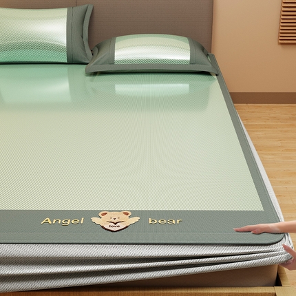 91家纺网 家纺一手货源 找家纺 （总）莱轩席业 2025新款轻柔丝凉席冰丝席-欢乐熊 床笠款