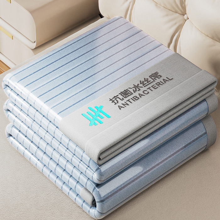 91家纺网 家纺一手货源 找家纺 卡初家居  2025新款A类抗菌冰丝席 席子凉席 抗菌蓝