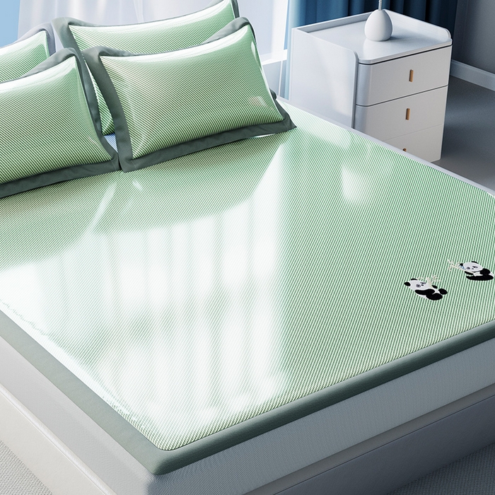 91家纺网 家纺一手货源 找家纺 眠多宝 2025新款冰丝藤席凉席可折叠空调席卡通冰丝席防滑床笠款 苹果绿（床笠款）