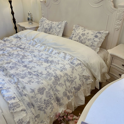 91家纺网 家纺一手货源 找家纺 （总）惯盈家纺2025新款全棉复古蕾丝床裙款四件套南栀系列（含买家秀）