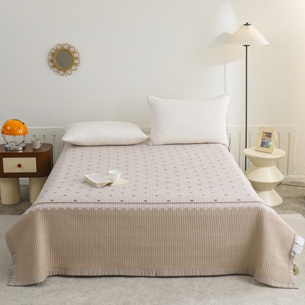 源舜 2025新款皱皱纱拼接款单床盖床单 蝴蝶结-咖