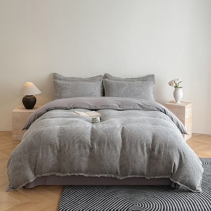 极简 2025新款全棉三层纱提花四件套 西雅图-月灰