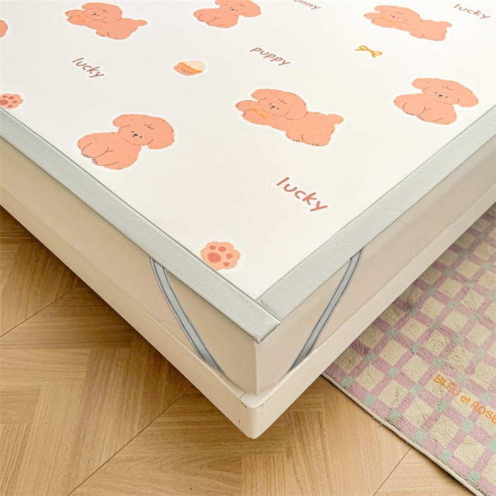 91家纺网 家纺一手货源 找家纺 雯豆2025春夏新款碳光冰丝席三件套A类凉感印花三明治凉席 碳光冰丝席-绑带款-胖嘟嘟