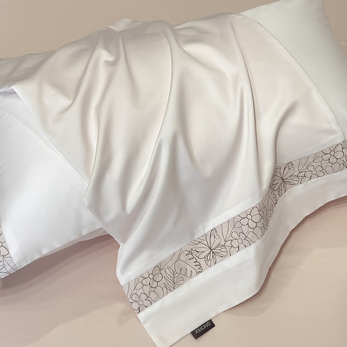 91家纺网 家纺一手货源 找家纺 2025新款轻奢A类母婴级长绒棉全工艺刺绣四件套纯棉全棉高端春夏季爆款床上用品 诺兰-白粉