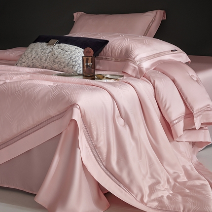 网客家纺 2025新款60天丝提花夏被四件套-香格里拉系列 香格里拉-云锦粉