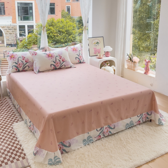 91家纺网 家纺一手货源 找家纺 铭博家纺 2025新款直播热款全棉吊边一字绣工艺款13070印花全棉单床单 长歌行