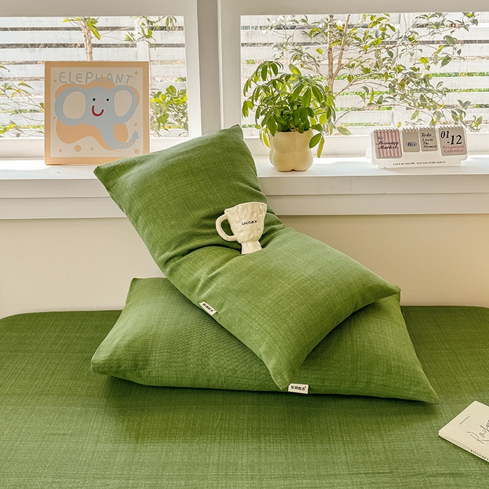 91家纺网 家纺一手货源 找家纺 博弈家纺   2025新款亲肤舒适原棉老粗布床单凉席三件套系列 嫩绿