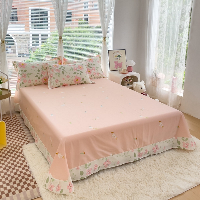 91家纺网 家纺一手货源 找家纺 铭博家纺 2025新款直播热款全棉吊边一字绣工艺款13070印花全棉单床单 悠悠花簇