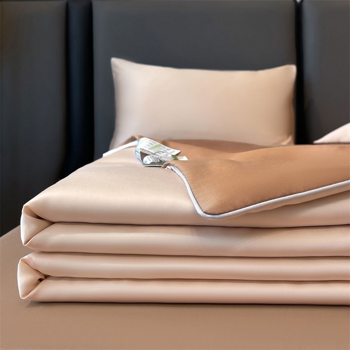 91家纺网 家纺一手货源 找家纺 （总）雯豆天丝夏被纯色拼色A类莱赛尔凉感被子轻奢夏凉被子四件套