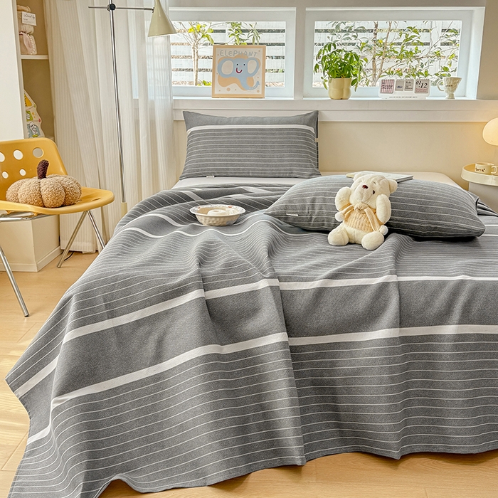 91家纺网 家纺一手货源 找家纺 博弈家纺   2025新款亲肤舒适原棉老粗布床单凉席三件套系列 冷灰