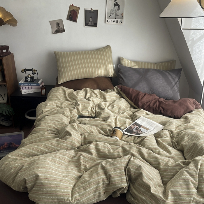 91家纺网 家纺一手货源 找家纺 羋多（原穆琪） 2025新款全棉色织提花人字斜四件套-美拉德系列 美拉德-琥珀绿