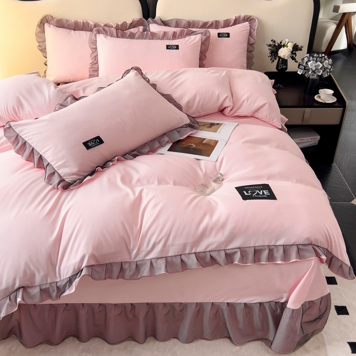 91家纺网 家纺一手货源 找家纺 找底底2025新款云朵棉四件套 淡粉色