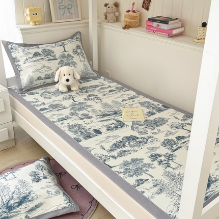 川悦生活2025新款600D立体宽边印花冰丝席学生床 复古欧庭-蓝