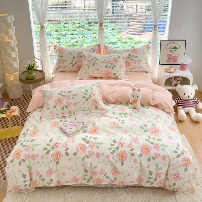 91家纺网 家纺一手货源 找家纺 铭博家纺 2025新款直播热款全棉吊边一字绣工艺款13070印花全棉单床单 悠悠花簇