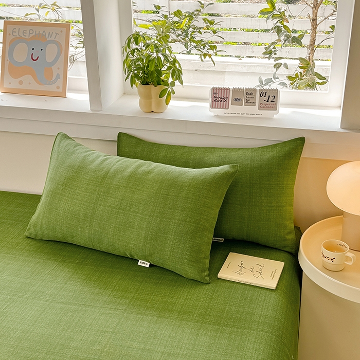 91家纺网 家纺一手货源 找家纺 博弈家纺   2025新款亲肤舒适原棉老粗布床单凉席三件套系列 嫩绿